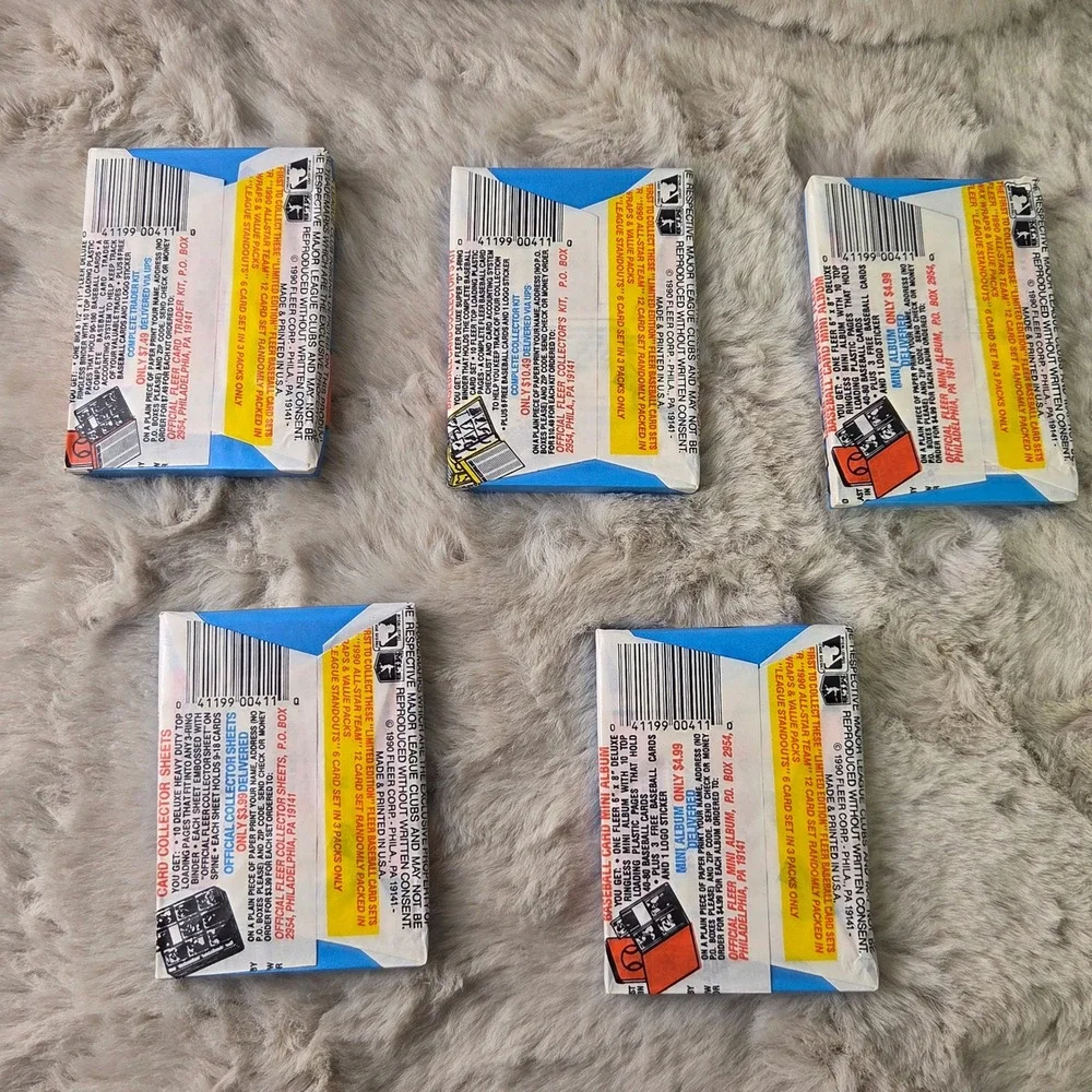 Lot of 5 1990 Fleer Baseball 10th Anniversary Edition Unopened Wax Pack 15 Cards
